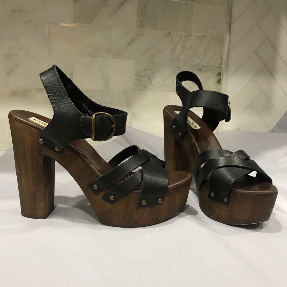 Steve Madden Veniicee Leather Wood Platform Sandal